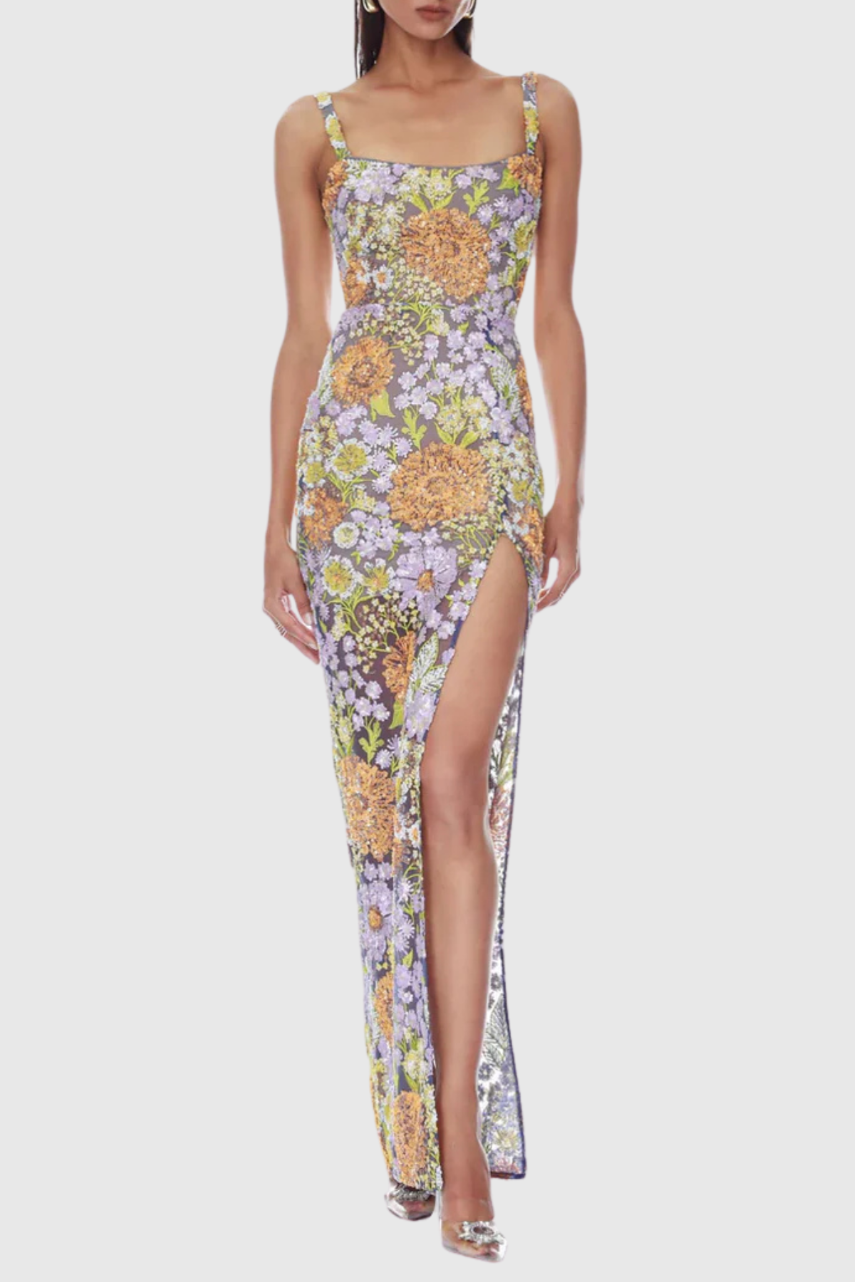 Flowering Girl Women Armida Floral Sequin Slit Maxi Dress