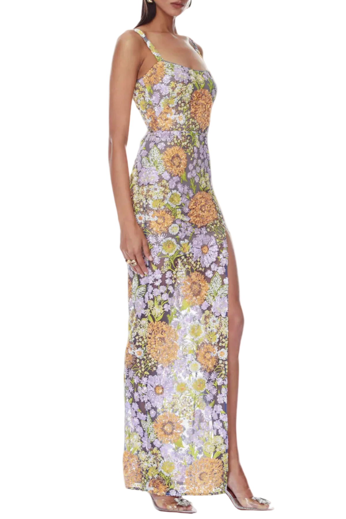 Flowering Girl Women Armida Floral Sequin Slit Maxi Dress