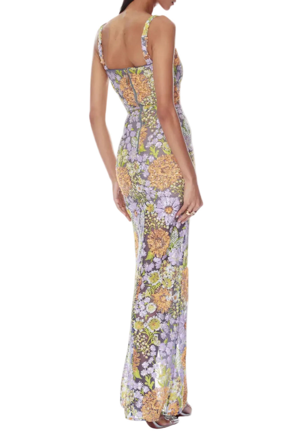 Flowering Girl Women Armida Floral Sequin Slit Maxi Dress
