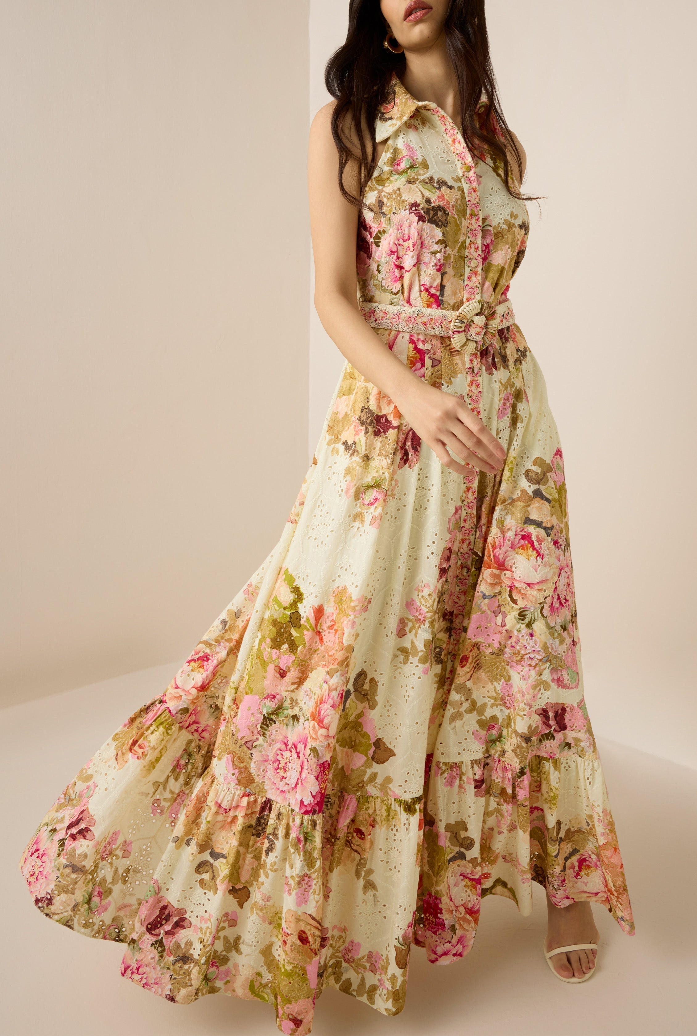Flowering Girl Women Multicolor Embroidery Print Maxi Shirt Dress