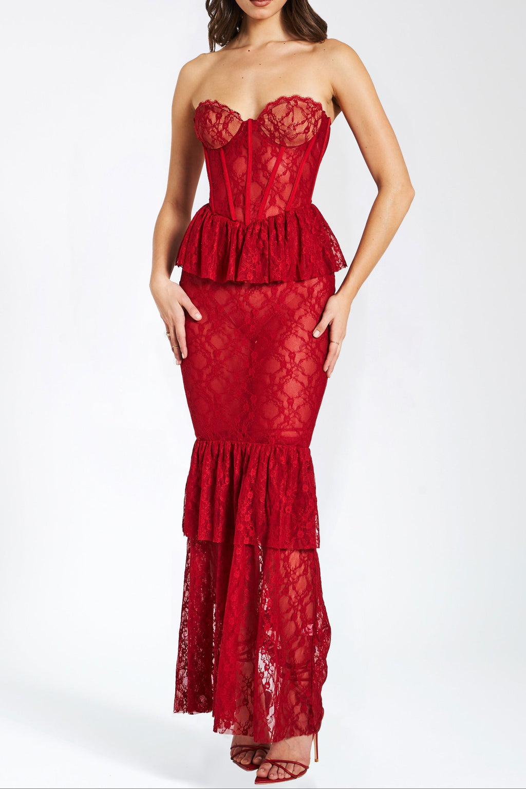 Zen Burgundy Lace Corset Maxi Dress