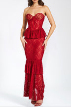 Zen Burgundy Lace Corset Maxi Dress