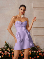 Strapless Flower Bandage Mini Dress In Purple