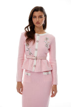 Shirley Sequined Knit Cardigan & Skirt Set - Pink