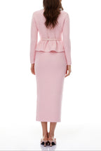 Shirley Sequined Knit Cardigan & Skirt Set - Pink