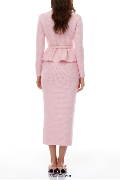shirley Sequined Knit Cardigan & Skirt Set - pink