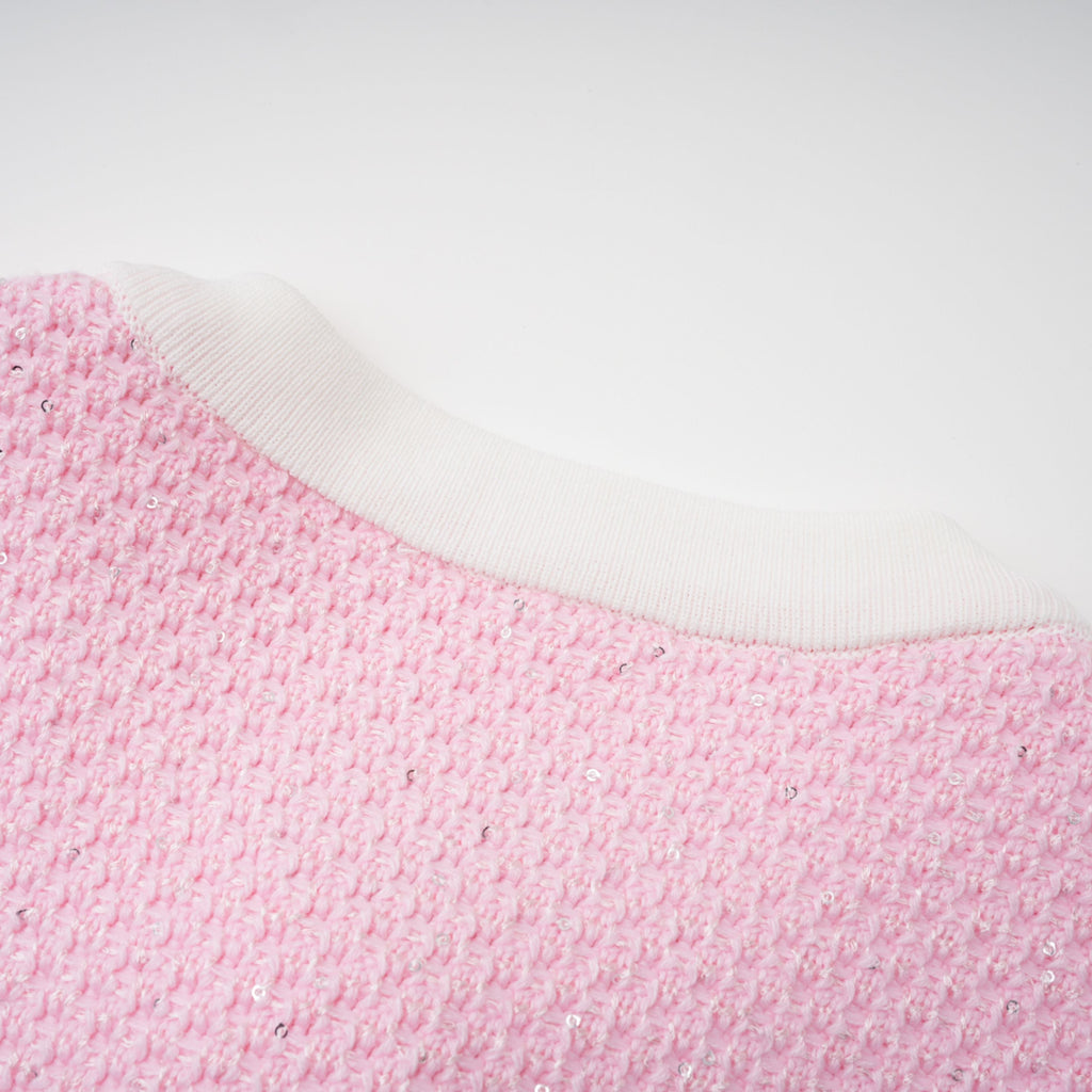 Shirley Sequined Knit Cardigan & Skirt Set - Pink