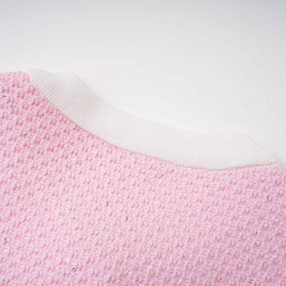 shirley Sequined Knit Cardigan & Skirt Set - pink