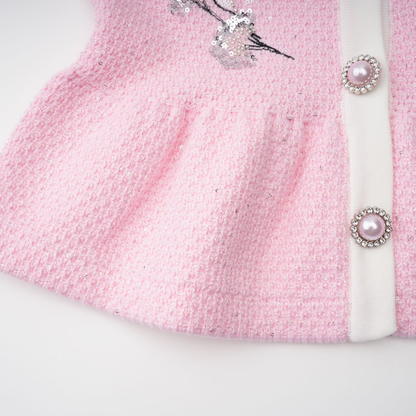 shirley Sequined Knit Cardigan & Skirt Set - pink