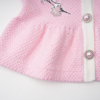 shirley Sequined Knit Cardigan & Skirt Set - pink