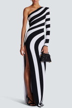 Flowering Girl Women Astrid Stripe Asymmetrical Maxi Bandage Dress