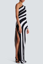 Flowering Girl Women Astrid Stripe Asymmetrical Maxi Bandage Dress