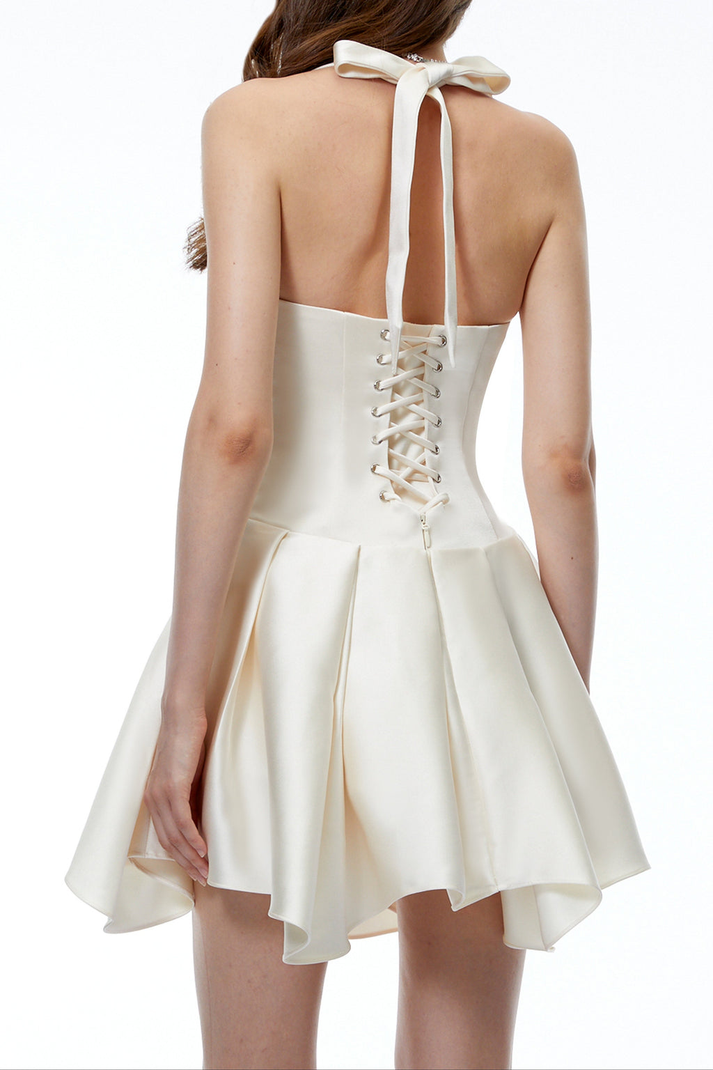 Flowering Girl Women Halter Double Strap Satin Fit &amp; Flare Mini Dress