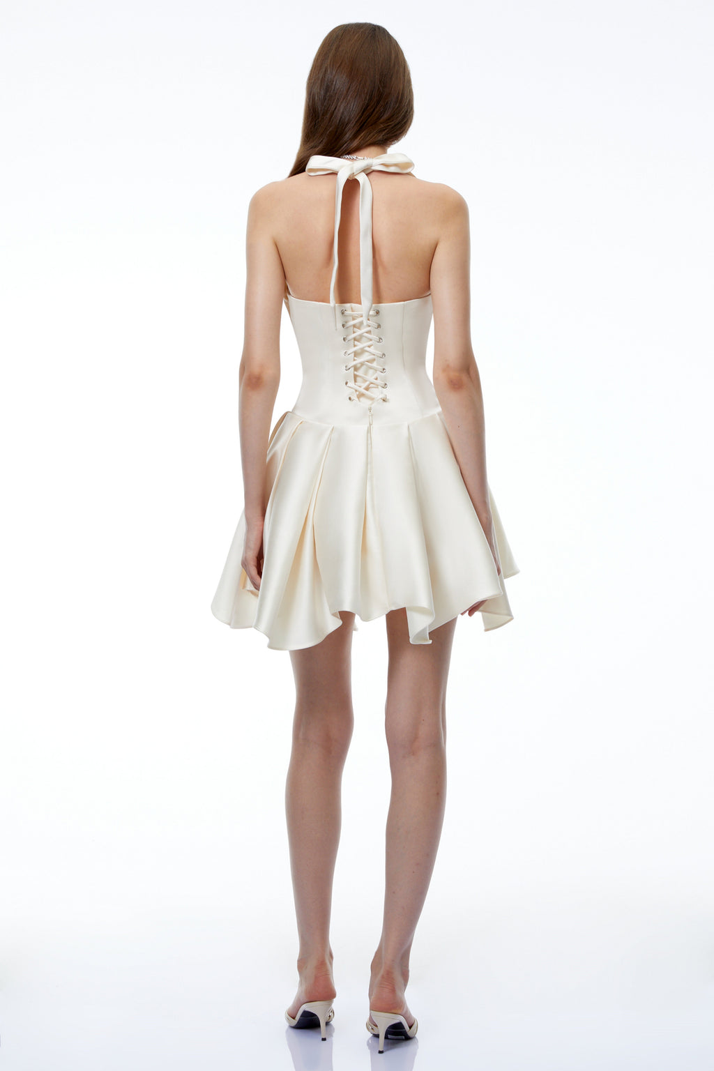 Flowering Girl Women Halter Double Strap Satin Fit &amp; Flare Mini Dress