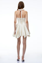 Flowering Girl Women Halter Double Strap Satin Fit &amp; Flare Mini Dress
