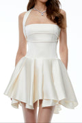 Flowering Girl Women Halter Double Strap Satin Fit &amp; Flare Mini Dress