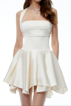 Flowering Girl Women Halter Double Strap Satin Fit &amp; Flare Mini Dress