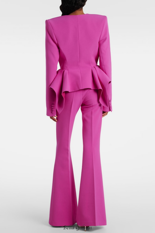 Audith Ruffled Blazer Two Piece Set - Pink
