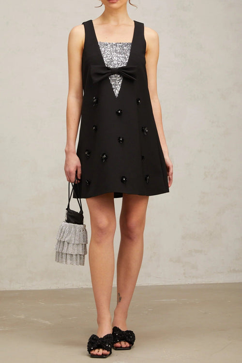 Flowering Girl Women Aviva Black 3d-Petal Sequined Mini Dress