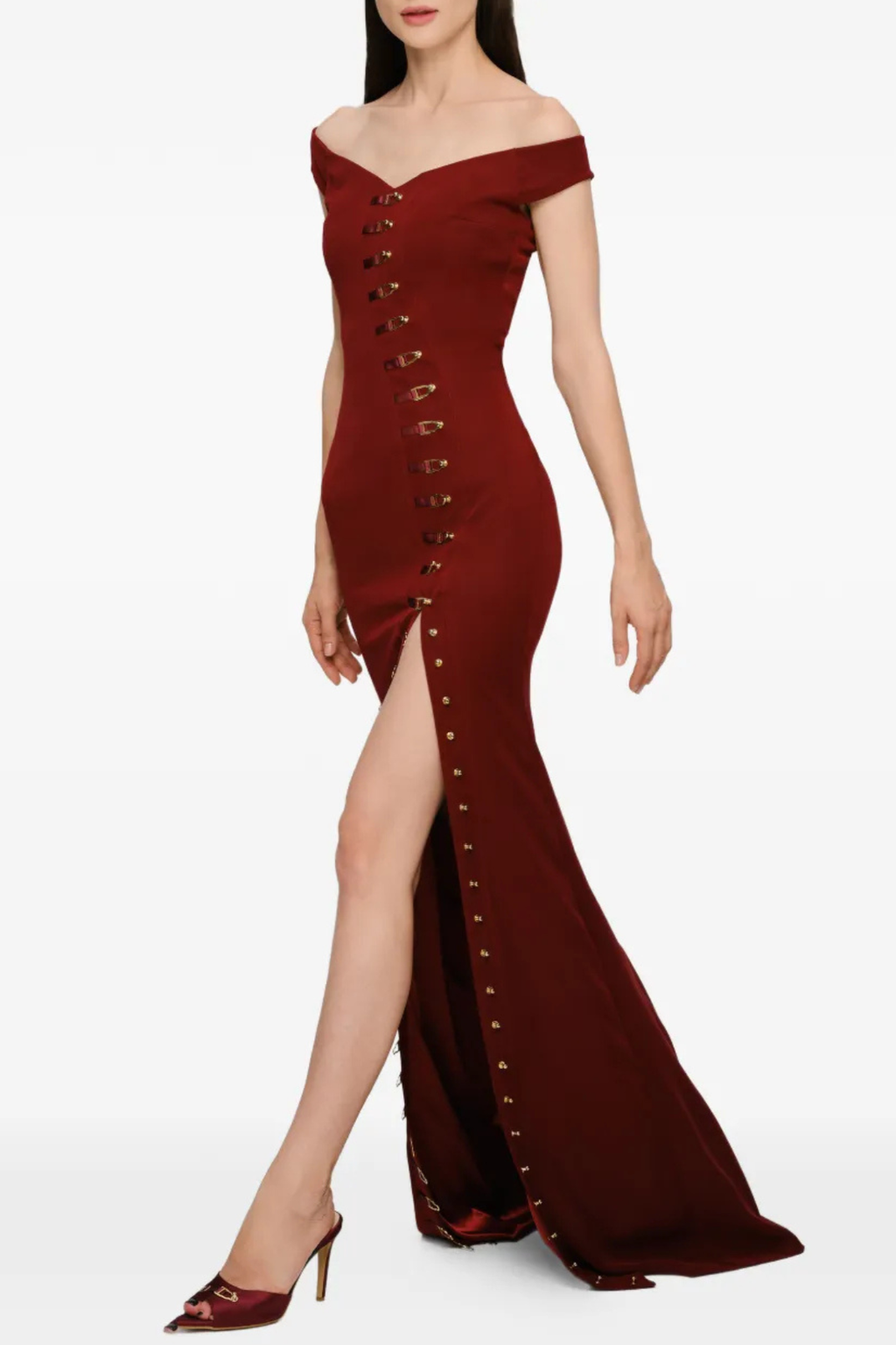 Flowering Girl Women Axela Off Shoulder Split Maxi Dress - Red