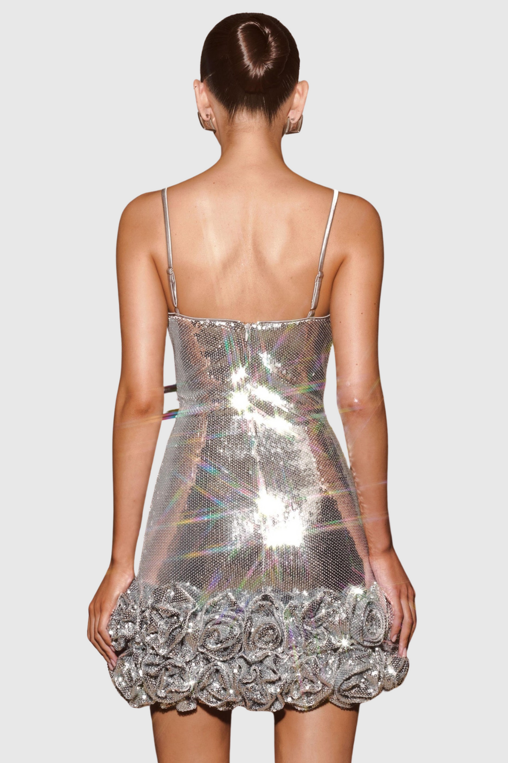 Flowering Girl Women Sequin Flower Appliqué Mini Dress
