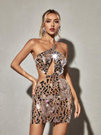 Azha One Shoulder Embellished Mini Dress