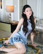 Flowering Girl Women Azure 3D Flower Mini Dress In Blue