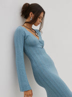 Flowering Girl Women Blue Long Knit Dress