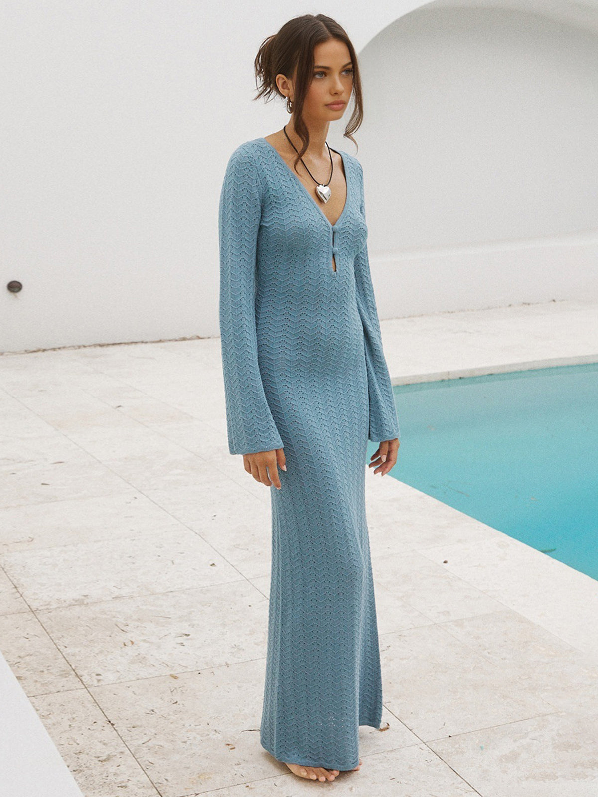 Flowering Girl Women Blue Long Knit Dress