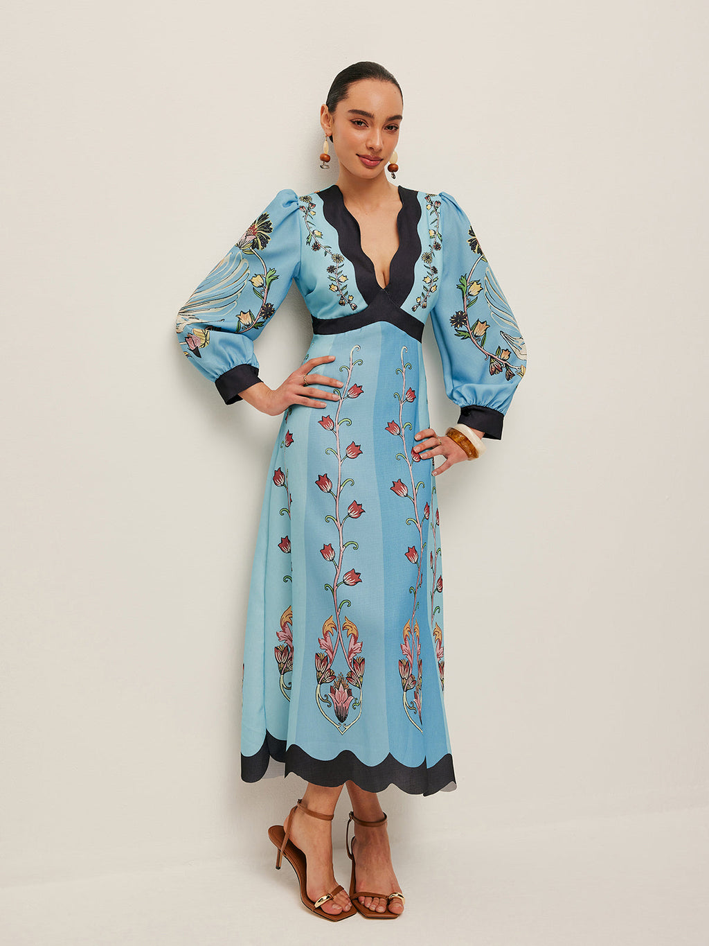 Flowering Girl Women Elegant Backless And Puff Sleeve Floral Dress