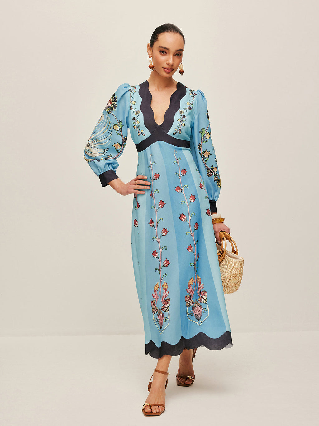 Flowering Girl Women Elegant Backless And Puff Sleeve Floral Dress
