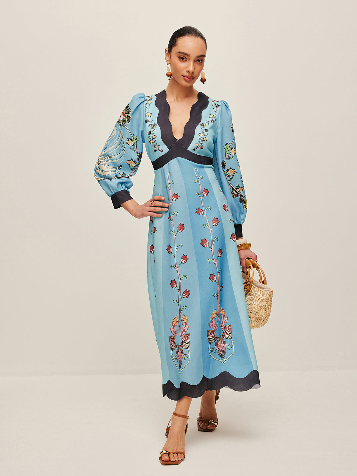 Flowering Girl Women Elegant Backless And Puff Sleeve Floral Dress