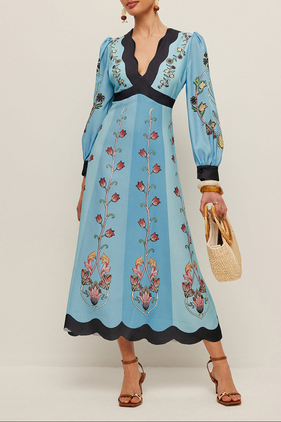 Flowering Girl Women Elegant Backless And Puff Sleeve Floral Dress