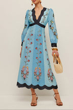 Flowering Girl Women Elegant Backless And Puff Sleeve Floral Dress