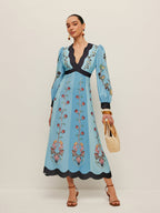 Flowering Girl Women Elegant Backless And Puff Sleeve Floral Dress