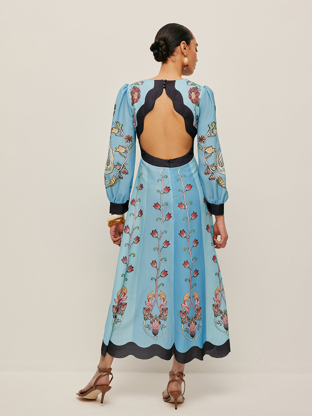 Flowering Girl Women Elegant Backless And Puff Sleeve Floral Dress