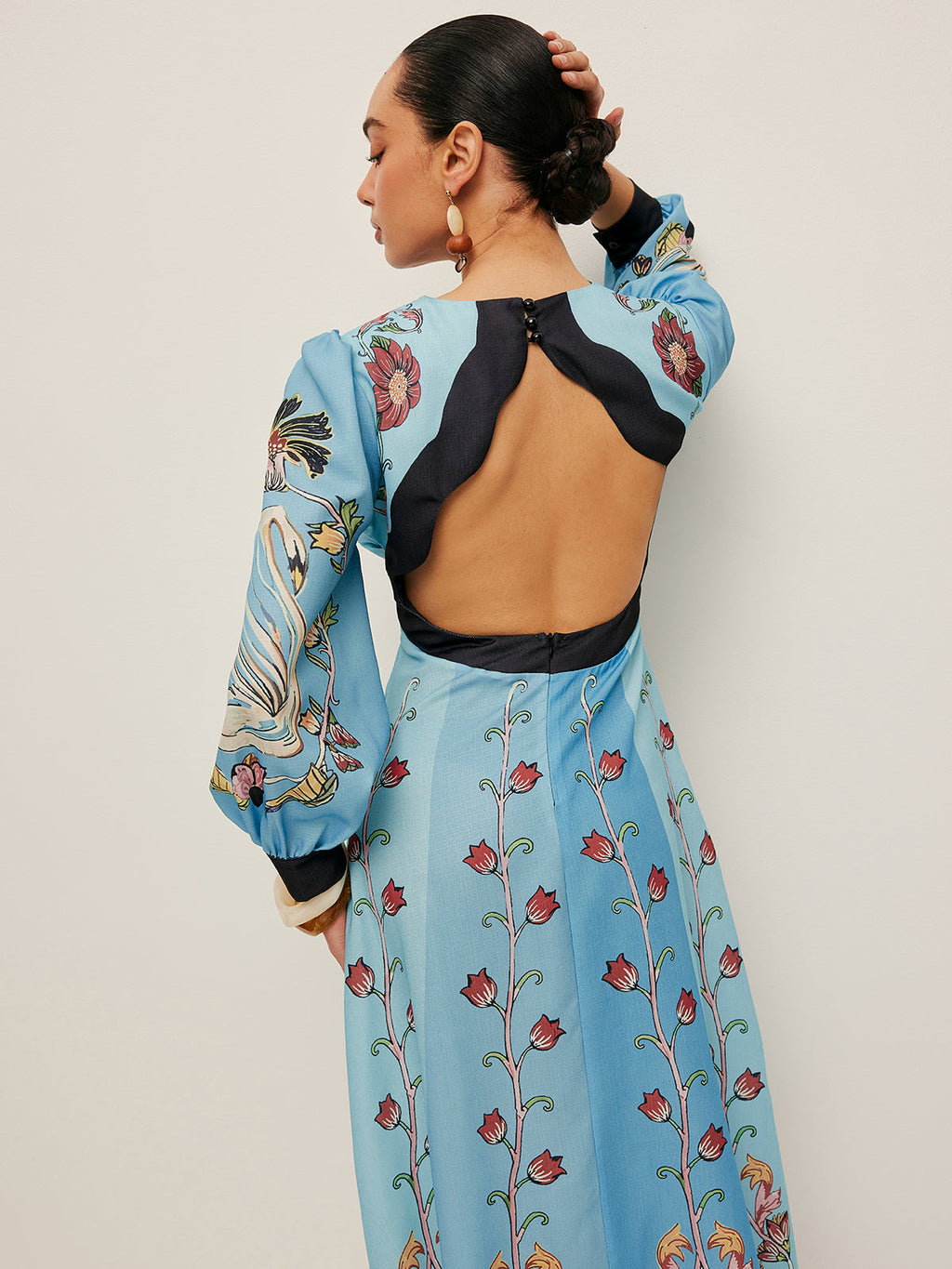 Flowering Girl Women Elegant Backless And Puff Sleeve Floral Dress