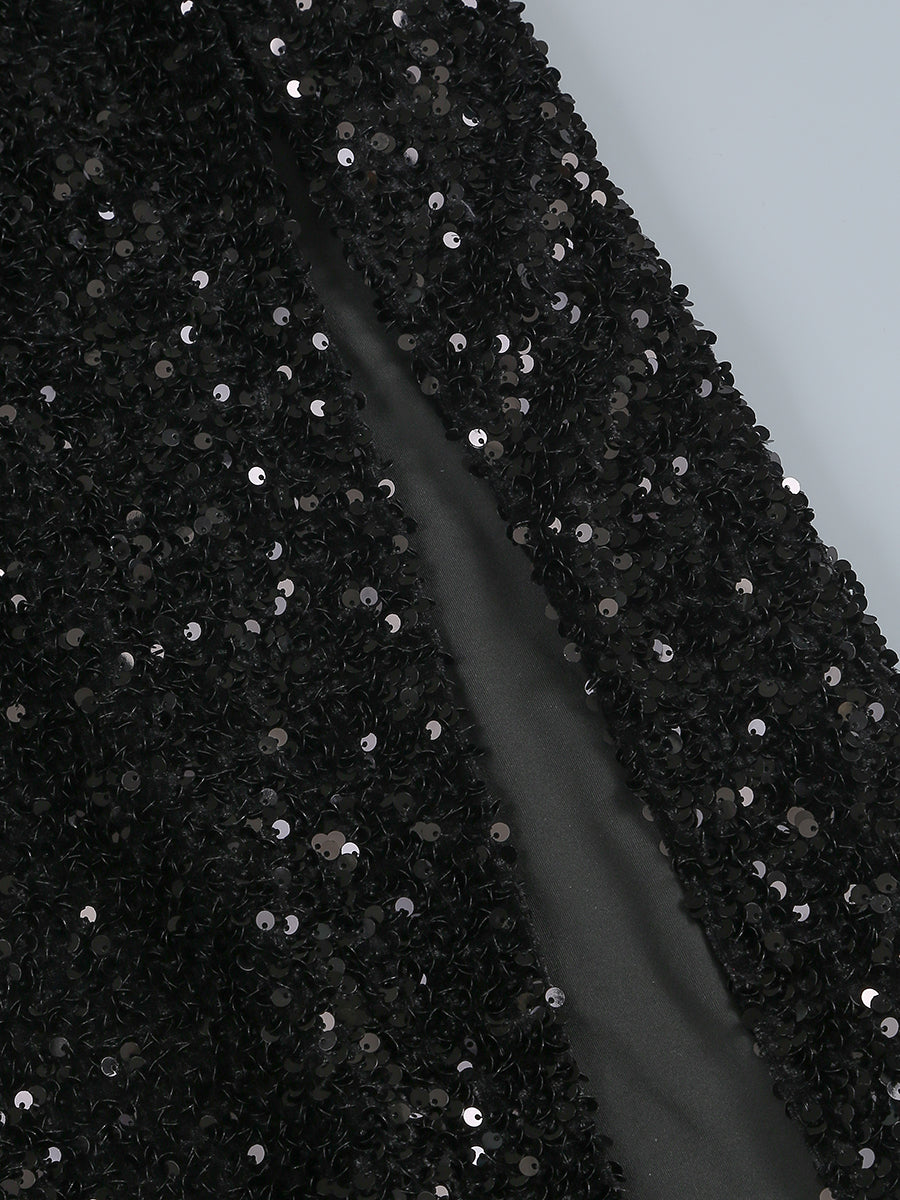 Flowering Girl Women Sequin Embellishments Slit Maxi Dress