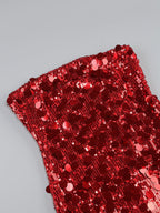 Flowering Girl Women Sequin Strapless Mini Red Dress