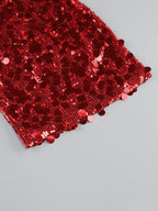 Flowering Girl Women Sequin Strapless Mini Red Dress