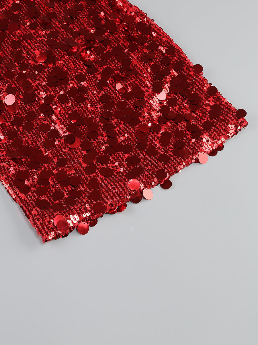 Flowering Girl Women Sequin Strapless Mini Red Dress