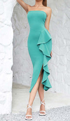Flowering Girl Women Bandeau Ruffles Midi Dress In Green