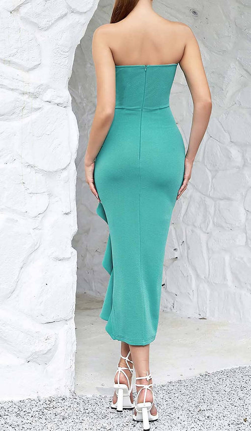 Flowering Girl Women Bandeau Ruffles Midi Dress In Green