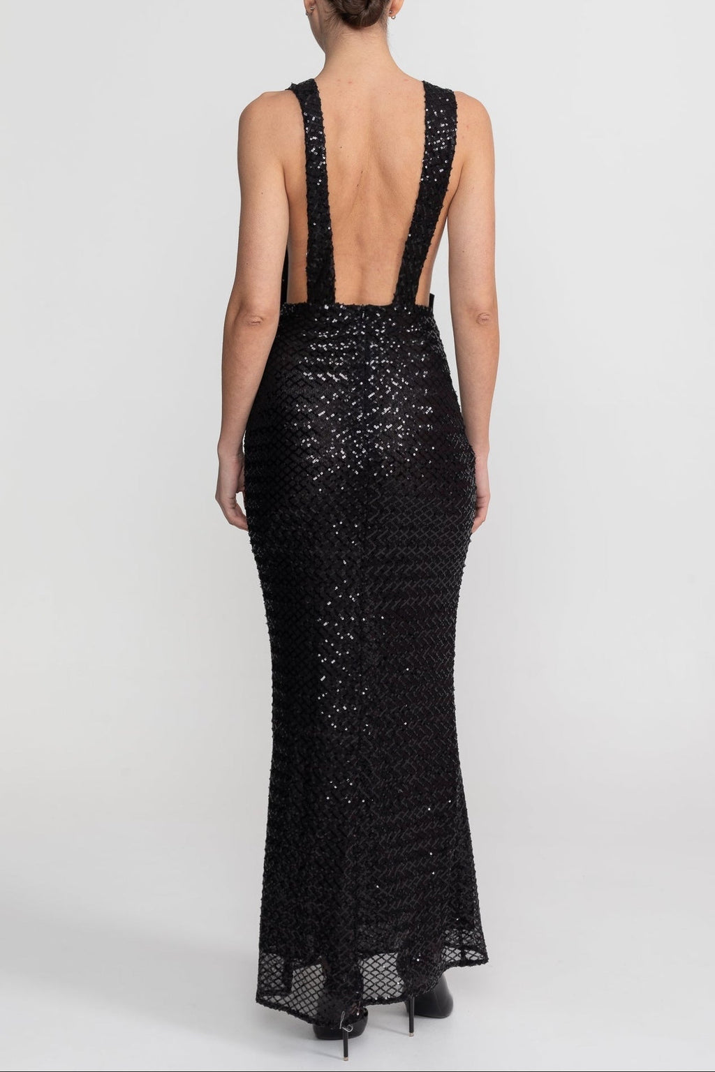 Flowering Girl Women Sequin Maxi Dress With Satin Bow Detail - Black