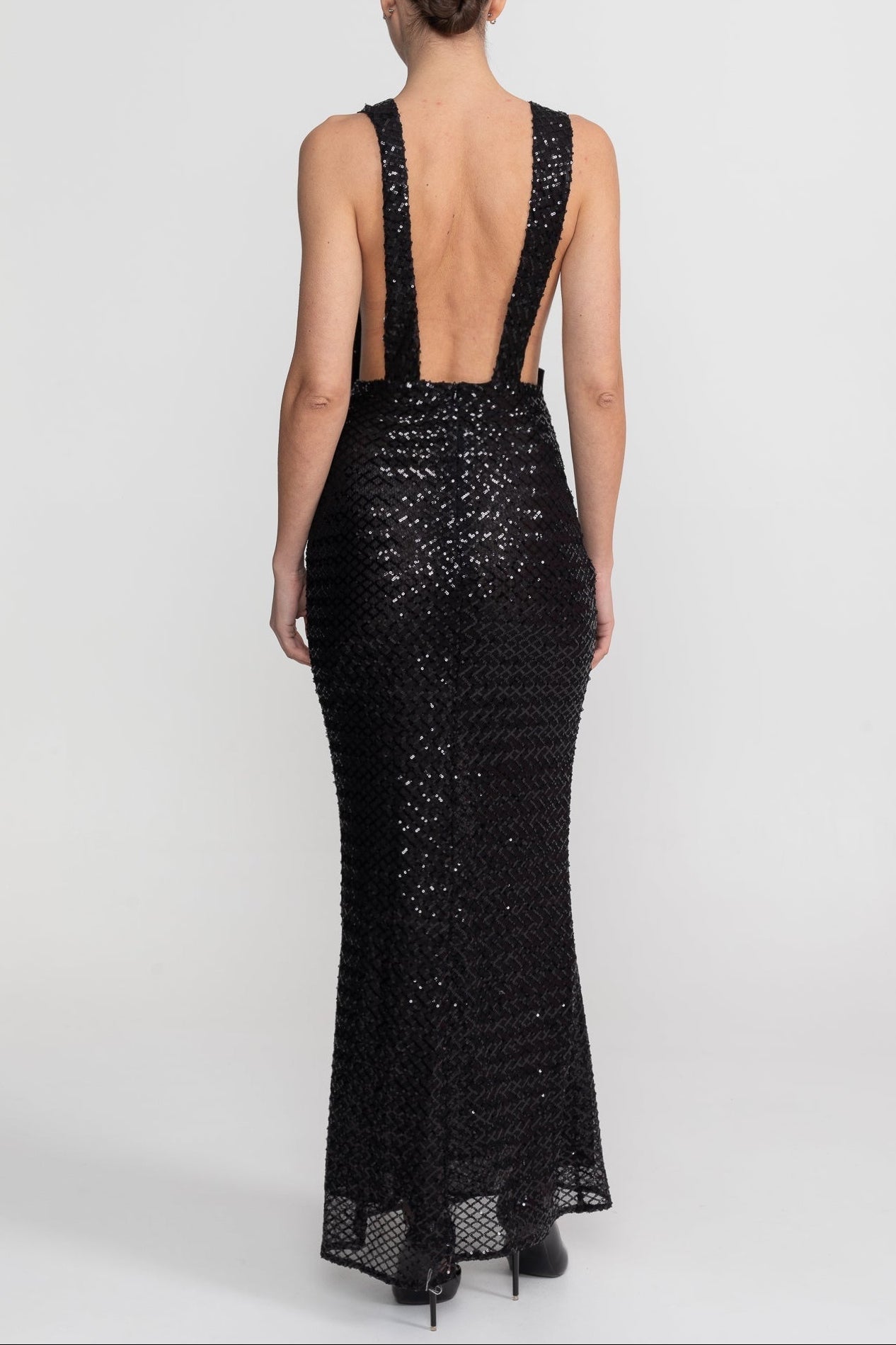 Flowering Girl Women Sequin Maxi Dress With Satin Bow Detail - Black