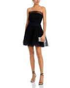 STRAPLESS TIERED TULLE MINI DRESS
