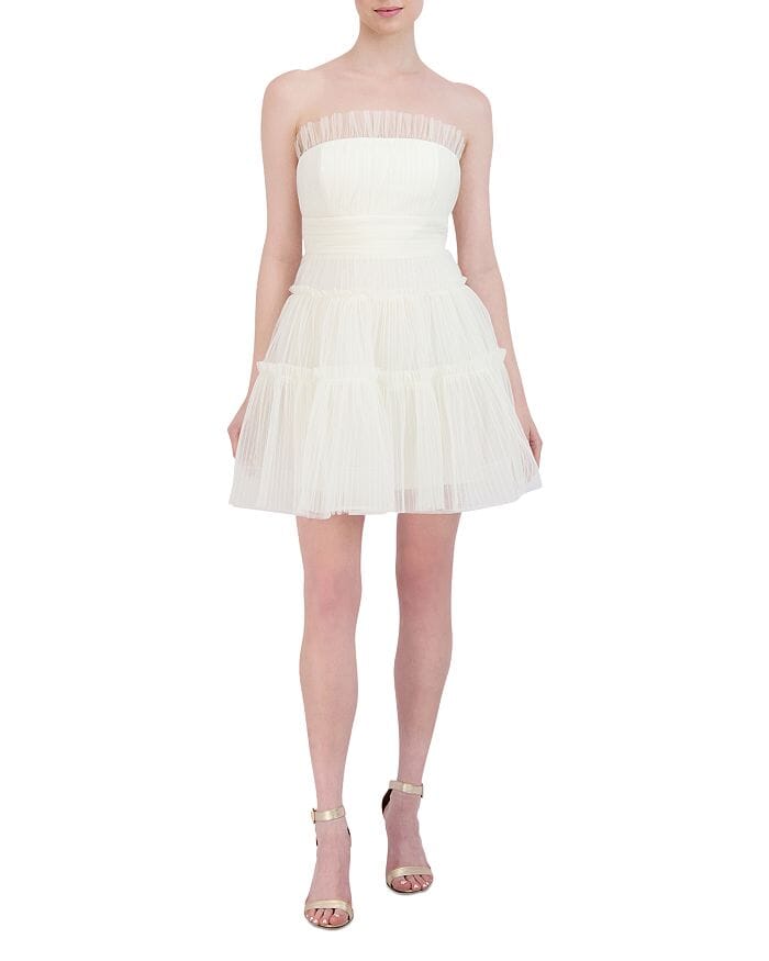 STRAPLESS TIERED TULLE MINI DRESS