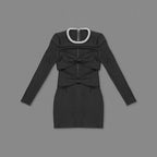 Flowering Girl Women Long Sleeve Crystal Neckline Mini Dress