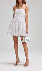 Flowering Girl Women Beaded Sequin Bandeau Mini Dress In White