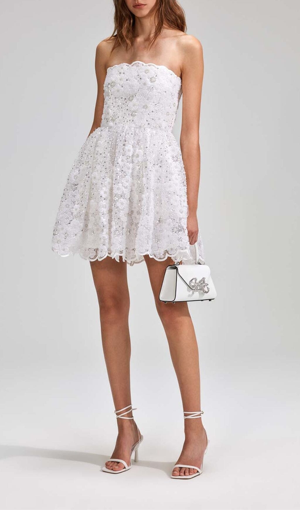 Flowering Girl Women Beaded Sequin Bandeau Mini Dress In White